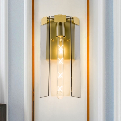 Tempered Glass Faceted Wall Sconce Modern Single Bulb Tan/Gray and Blue Wall Mounted Light