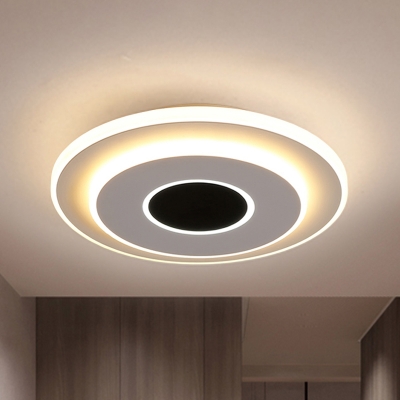 Tiered Round/Square Foyer Flush Ceiling Light Acrylic LED Modernist Flush Lamp in Black and White, Warm/White Light