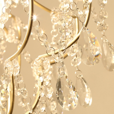 Transitional Bent Armed Pendant Chandelier Metal 3-Light Hallway Ceiling Light with Crystal Draping in Gold