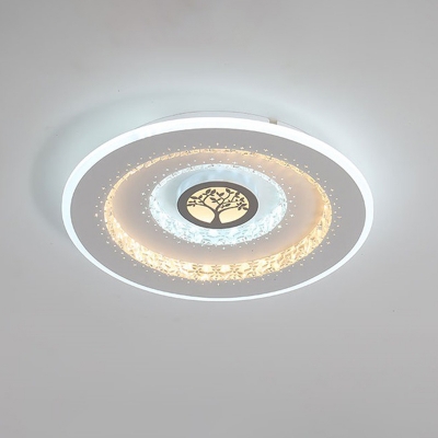 Tree Pattern White Ceiling Light Modern Style Crystal LED Flushmount Lighting in White/Warm Light