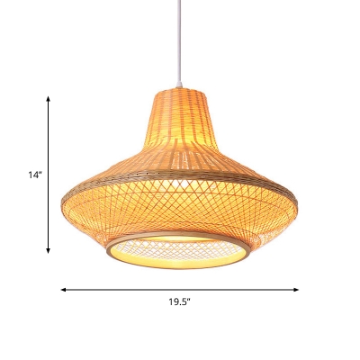 Vase Shaped Woven Hanging Light 1 Head Bamboo Asian Pendant Light in Natural Wood