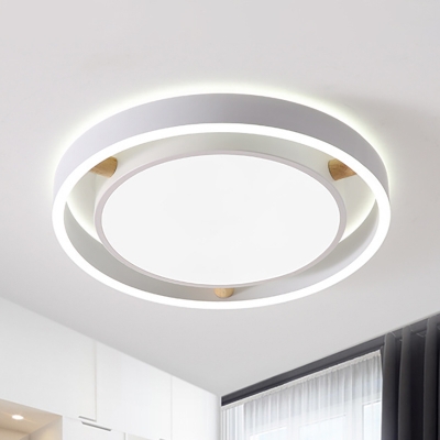 White Drum Ceiling Flush Light Nordic Style Metal Bedroom Led Close to Ceiling Light in Warm/White, 16