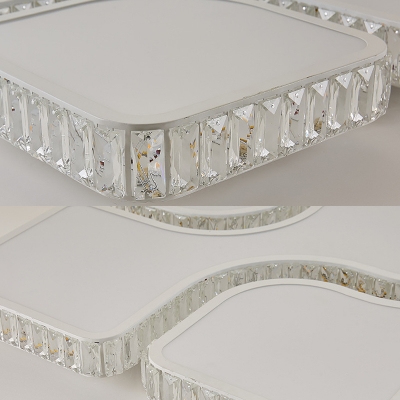 White Geometric Ceiling Light Fixture Modernism Rectangle-Cut Crystal 16