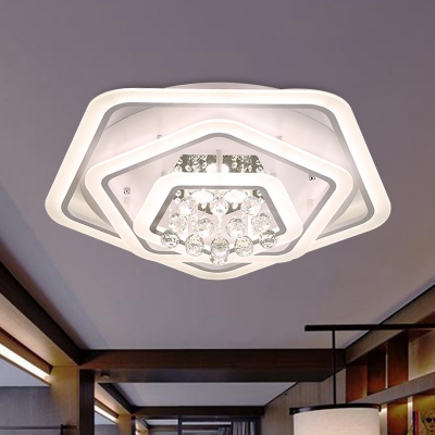 White Pentagon Ceiling Light Fixture Modern Crystal Ball LED Flush Mount Light in Warm/White Light, 19.5