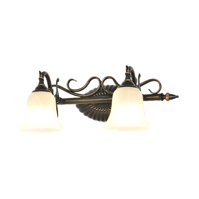 1/2/3 Lights Frosted Glass Vanity Lamp Classic Bronze Bell Bathroom Sconce Light Fixtur