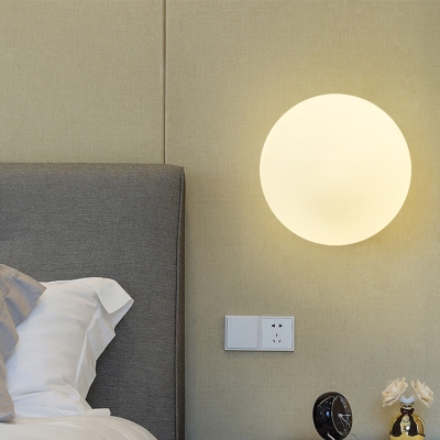 1 Bulb Bedside Sconce Light Minimalist Golden Globe Wall Mount Lamp with Matte White Glass Shade