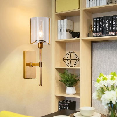 1 Bulb Brass Finish Wall Mount Lamp Modern Style Cylindrical Clear/Milky Glass Wall Sconce Lighting