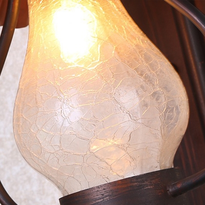 1 Bulb Lantern Pendant Lamp with Scalloped Metal Shade Frosted Crackle Glass Industrial Suspension Light in Rust