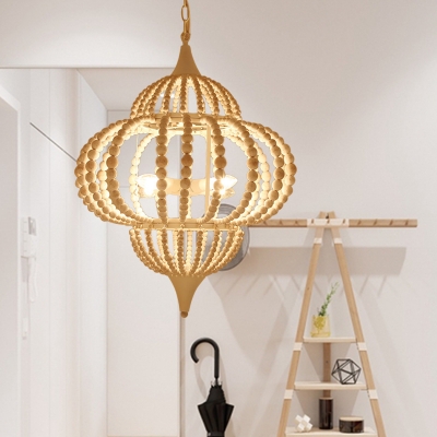 9 Lights Chandelier Pendant Cottage Lantern Shape White Wood Ceiling Light Fixture