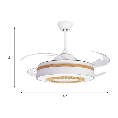 Amber Crystal Drum Flush Lamp with Fan Nordic LED White Semi Mount Lighting with Wood Element