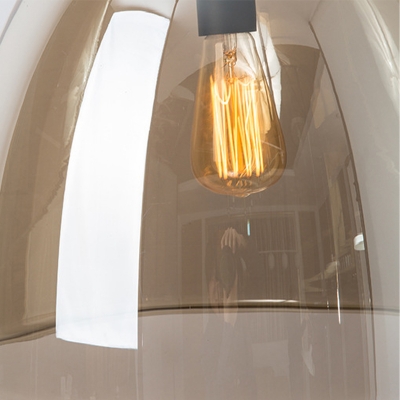 Antique Style Bowl Pendant Light Fixture Cognac/Smoke Gray Glass 1 Head Dining Room Hanging Lamp Kit
