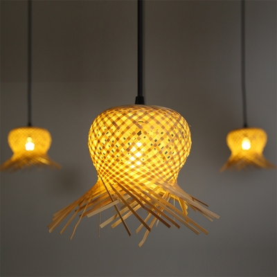 Bamboo Sway Pendant Light 6 Lights Handwoven Asian Hanging Ceiling Light with Adjustable Cord