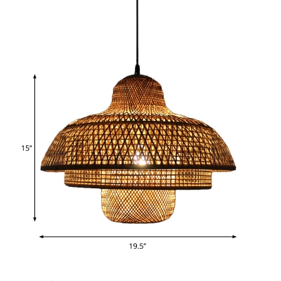 Bamboo Woven Pendant Light with Adjustable Cord 1 Light Tiered Chinese Style Hanging Ceiling Light