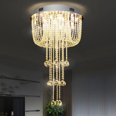 Beaded Flush Light Fixture LED Crystal Contemporary Flush Mount in Nickel for Living Room