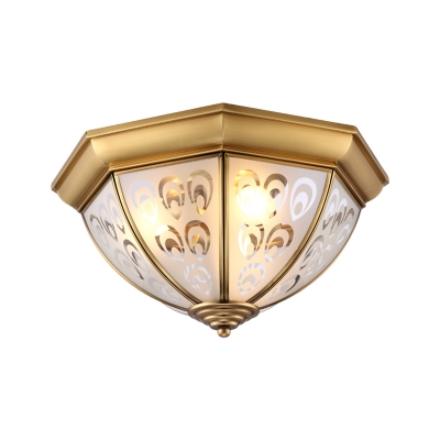 Bevel Frosted Glass Brass Ceiling Flush Dome 3/4 Heads Colonialist Flush Mount Lamp for Bedroom, 15