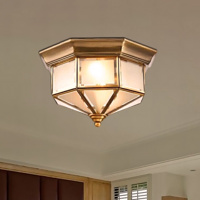 Bevel Glass Brass Ceiling Flush Octagon 2 Heads Colonialist Flush Mount Lamp for Bedroom