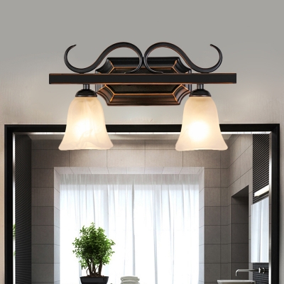 Black Bell Sconce Traditional Frosted Glass 2/3 Light Bathroom Wall Mounted Vanity Light