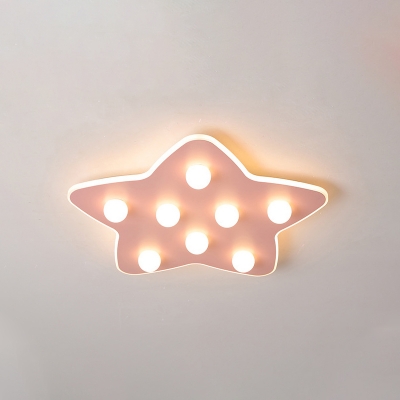 Blue/Pink/White Star Flush Ceiling Light Modern Metal 8 Bulbs Flush Lighting for Children Room