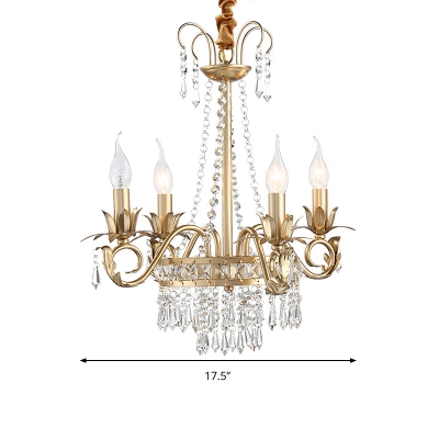 Brass Finish Curved Arm Ceiling Chandelier with Candle Accent Contemporary Crystal 4/6 Bulbs Ceiling Pendant Light