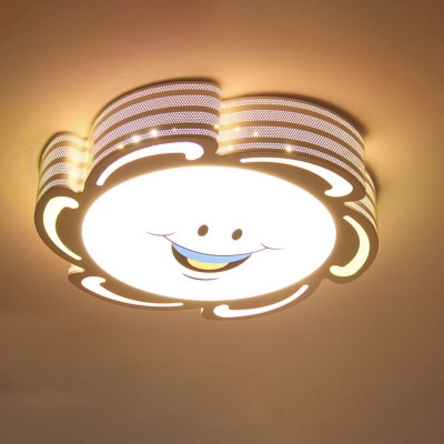 Cartoon Sun Shape Flush Mount Light Acrylic LED Bedroom White Ceiling Lighting in Warm/White/3 Color Light