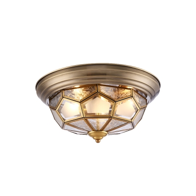 Colonialism Prism Ceiling Mount Light Fixture 3 Bulbs Frosted Glass Flush Mount Chandelier in Brass