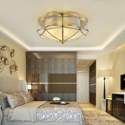 Colonialist Scalloped Ceiling Mounted Light 2 Bulbs Opaline Glass Flush Mount Light Fixture in Brass for Bedroom