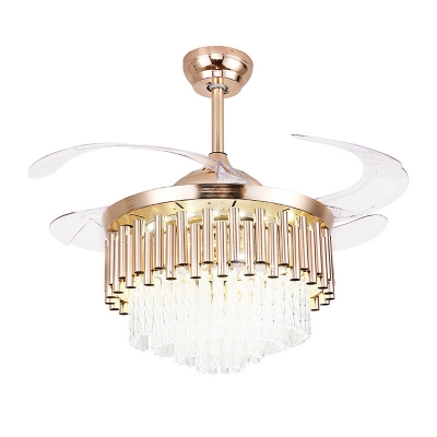 Contemporary Tube Ceiling Fan Light Crystal Led Flush Mount in Gold with Remote Control/Wall Control/Remote Control and Wall Control