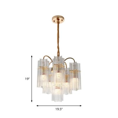 Crystal Tiered Cylinder Ceiling Chandelier Modern 6 Heads Gold Pendant Lighting Fixture with Adjustable Chain