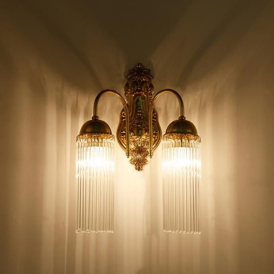 Curved Corridor Wall Lamp Metal 1/2-Light Modernist Golden Sconce Light Fixture with Clear Crystal Tubular Draping