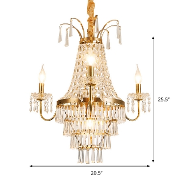 Empire Chandelier Light Fixture with Candle Luxury Crystal 4 Heads Chandelier Pendant Light in Brass Finish