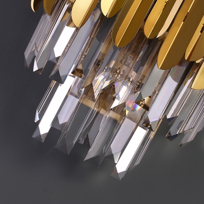 Faceted Crystal Wall Lamp with Sheet Metal Modern 3 Lights Flush Wall Sconce in Gold for Corridor