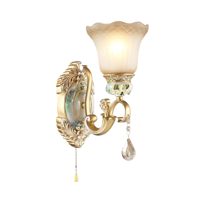 Flower Hallway Wall Mount Light Traditional Opal Glass 1/2 Lights Gold Sconce Light Fixture