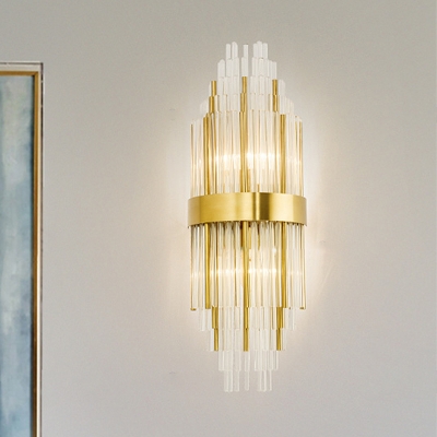 Gold Layered Sconce Light Fixture Modern Crystal 2-Light Indoor Wall Mounted Lighting