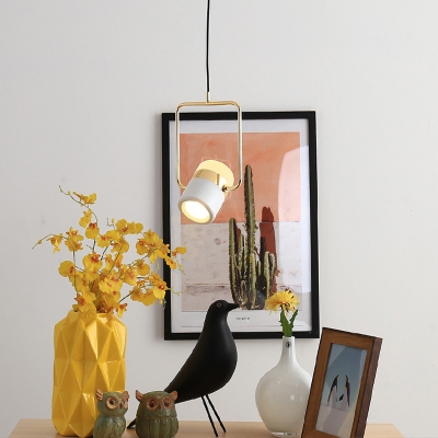 Gold Square Frame Hanging Lamp Modern 1 Head Metal Pendant Light Fixture with White Glass Shade