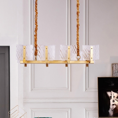 Linear Chandelier Light Fixture with Square Glass Panel Contemporary 8 Lights Hanging Lamp in Brass