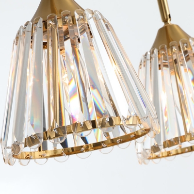 Linear Island Chandelier with Cone Clear Crystal Shade 3/4 Lights Mid Century Modern Hanging Light in Gold