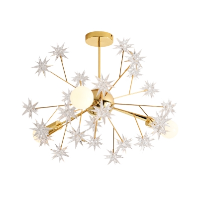 Metal Sputnik Chandelier Lamp Contemporary 3 Lights Golden Pendant Light Kit with Star Accent