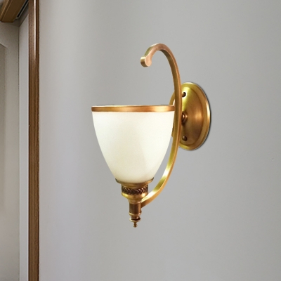 Metallic Gold Wall Light Sconce Bowl 1/2-Bulb Vintage Stylish Wall Lighting with Frosted Glass Shade