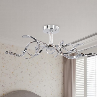 Modern Twist Crystal Semi Flush LED Semi Flush Mount Ceiling Fixture in Chrome for Bedroom, White/Natural Light
