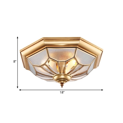 Prismatic Bedroom Flush Mount Light Colonial Bubble Glass 3 Bulbs Brass Close to Ceiling Lamp