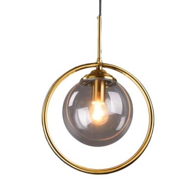 Sphere Hanging Light Kit Postmodern Smoke Gray/Clear Glass 1 Head Bedroom Pendant Light Fixture