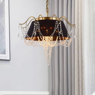 Traditional Flared Iron Chandelier 4-Light Black Hanging Ceiling Pendant with Crystal Droplet