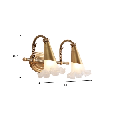 1/2-Light Flower Wall Sconce Traditional Style Gold Metal Wall Lighting with Frosted Glass Shade