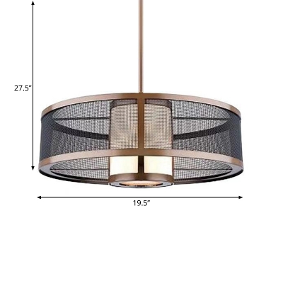 1 Bulb Ceiling Pendant Antique 2-Tier Metallic Suspended Lighting Fixture in Gold with Cylinder Fabric Shade