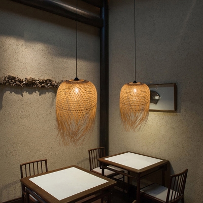 1 Light Woven Pendant Lamp with Dome Shade Bamboo Asian Hanging Ceiling Light for Restaurant