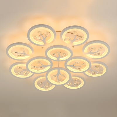 2/12/15 Lights Acrylic Flush Mount Lighting Fixture Modern White Ring Living Room Close to Ceiling Light in Warm/White/3 Color Light