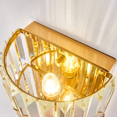 2/3-Heads Hallway Sconce Light Fixture Modern Gold Wall Lighting with Cylindrical Clear Crystal Shade