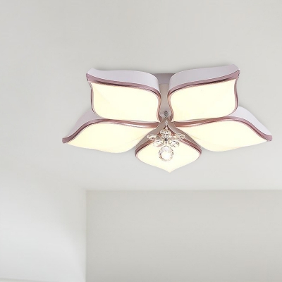 Acrylic Flower Flush Mount Light Modern White LED Ceiling Lamp with Crystal Drop in Warm/3 Color Light