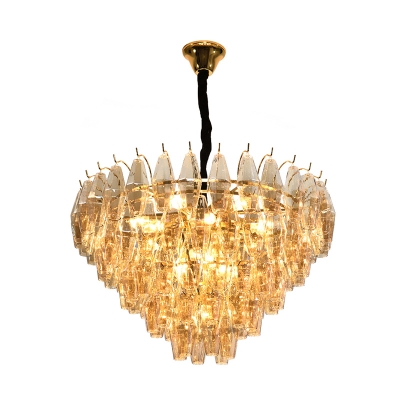 Amber Glass Tapered Chandelier Light Postmodern 7/9 Heads Hanging Lamp Kit for Living Room