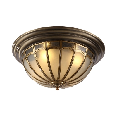 Antique Brass 4 Heads Flushmount Colonialist Frosted Glass Dome Ceiling Mount Light Fixture for Bedroom